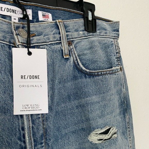 RE/DONE Distressed Low Slung Crop Rigid Jeans New Size 30 - Picture 7 of 10